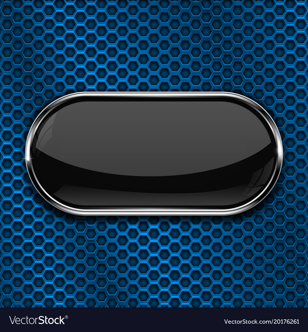 Black oval button on blue perforated background Vector Image