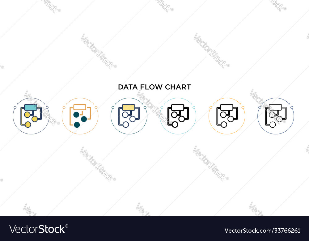 Data flow chart icon in filled thin line outline