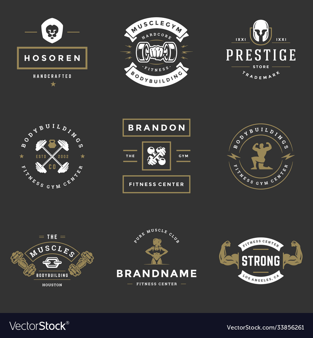 Fitness center and sport gym logos and badges Vector Image