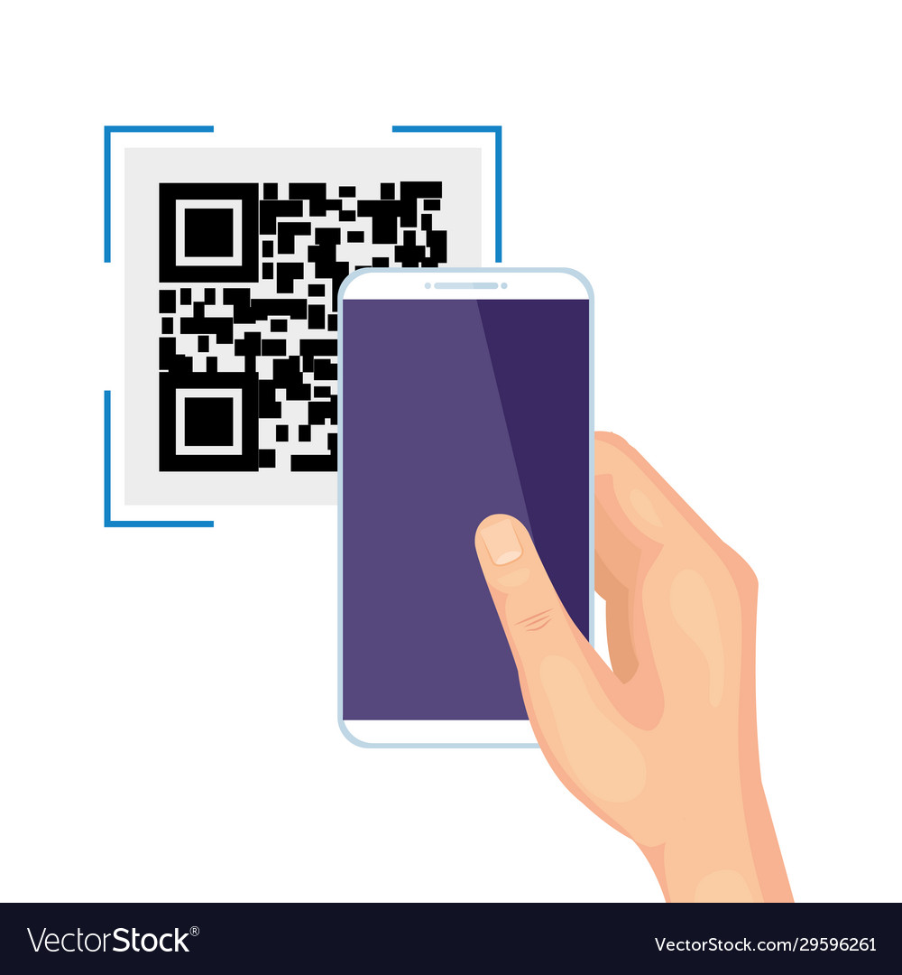Hand using smartphone with scan code qr vector image Hand using smartphone with scan code qr