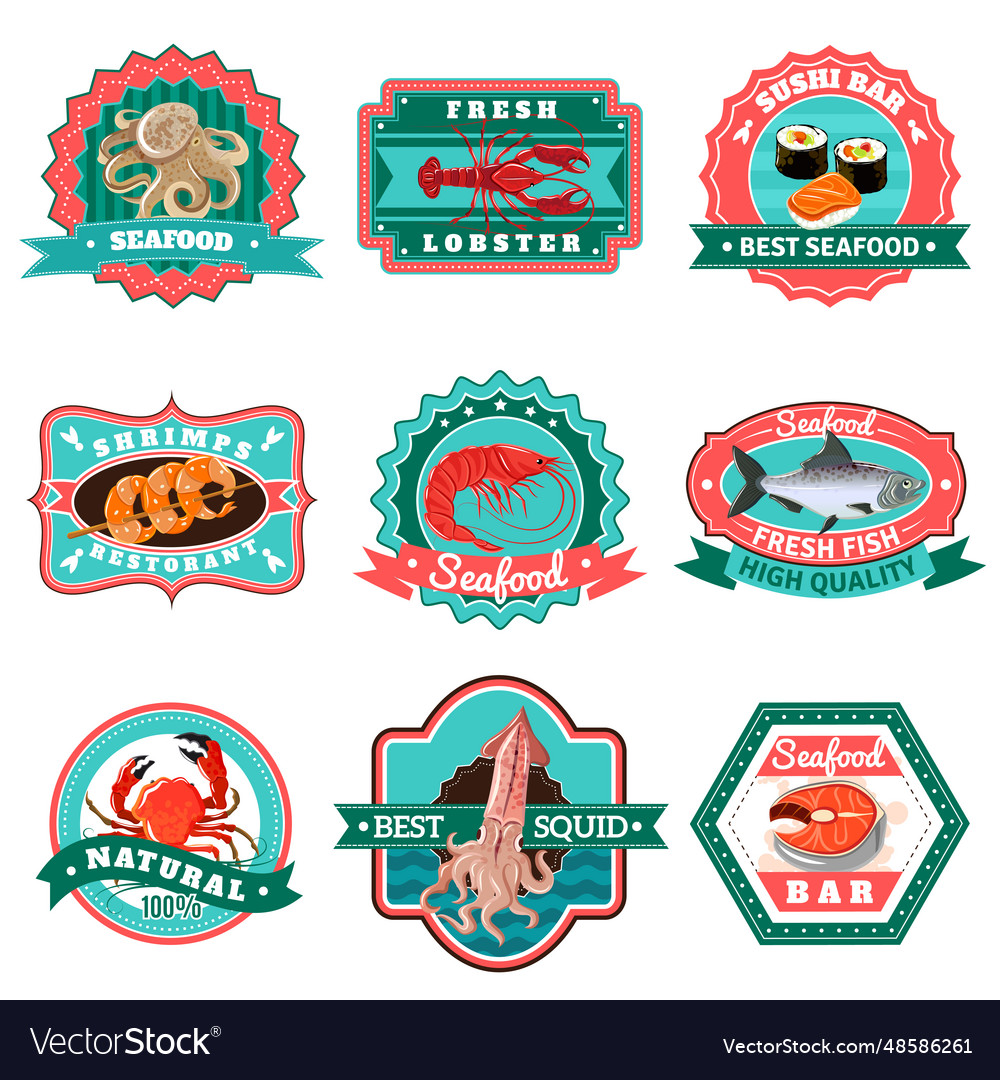 Seafood emblems set