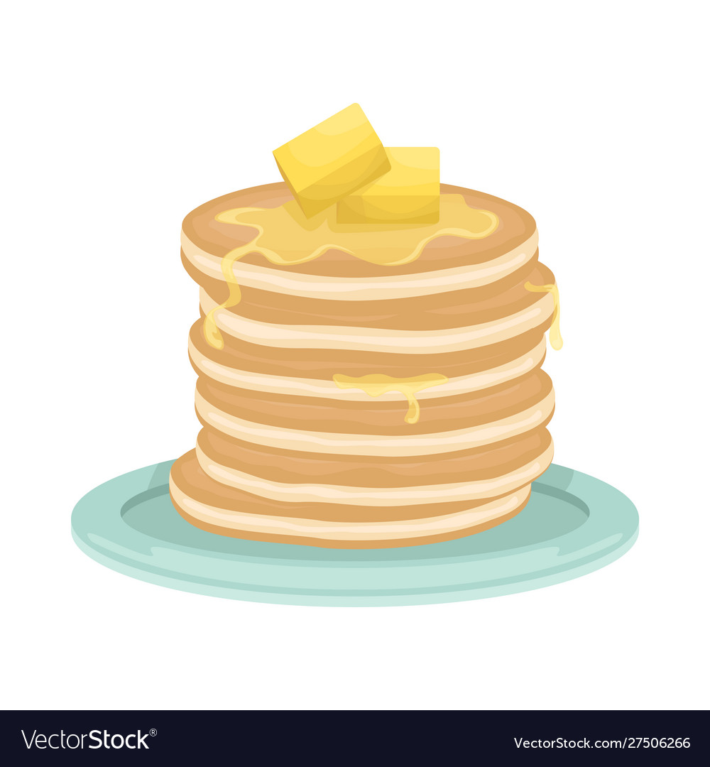 A stack fried pancakes with slices butter Vector Image