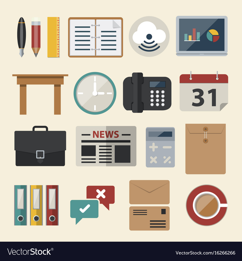 Business and office icon flat icons set