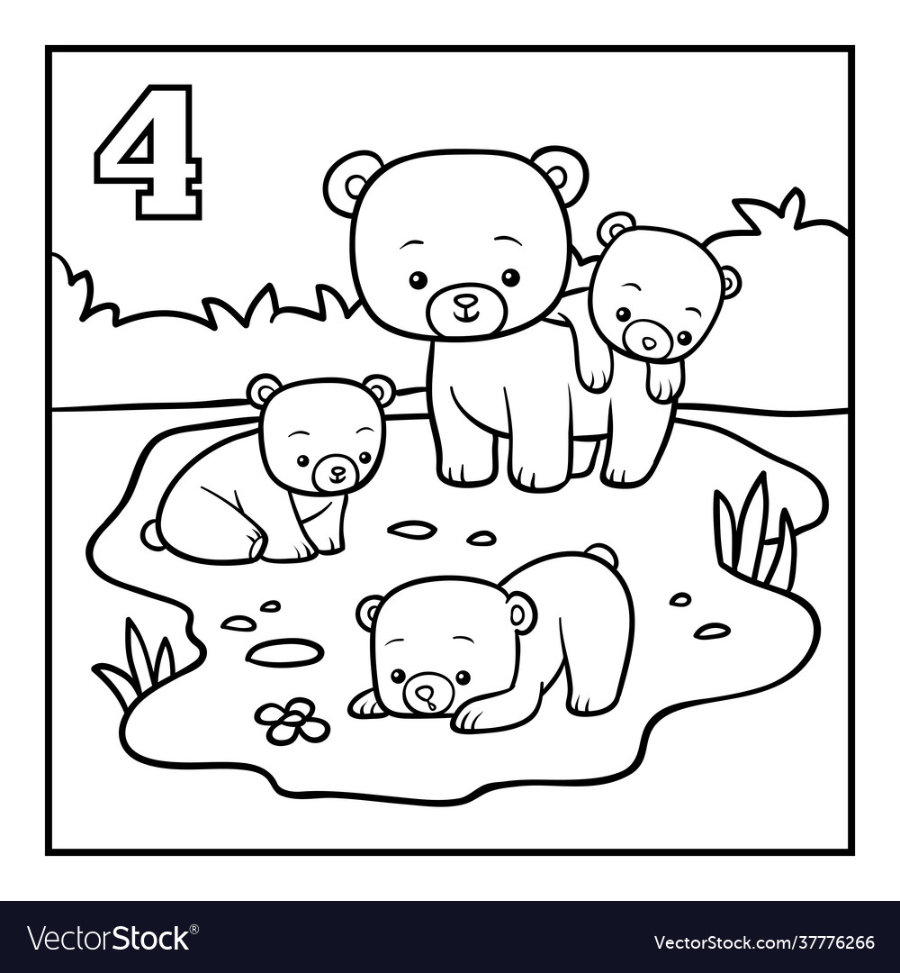 Coloring book four bears Royalty Free Vector Image