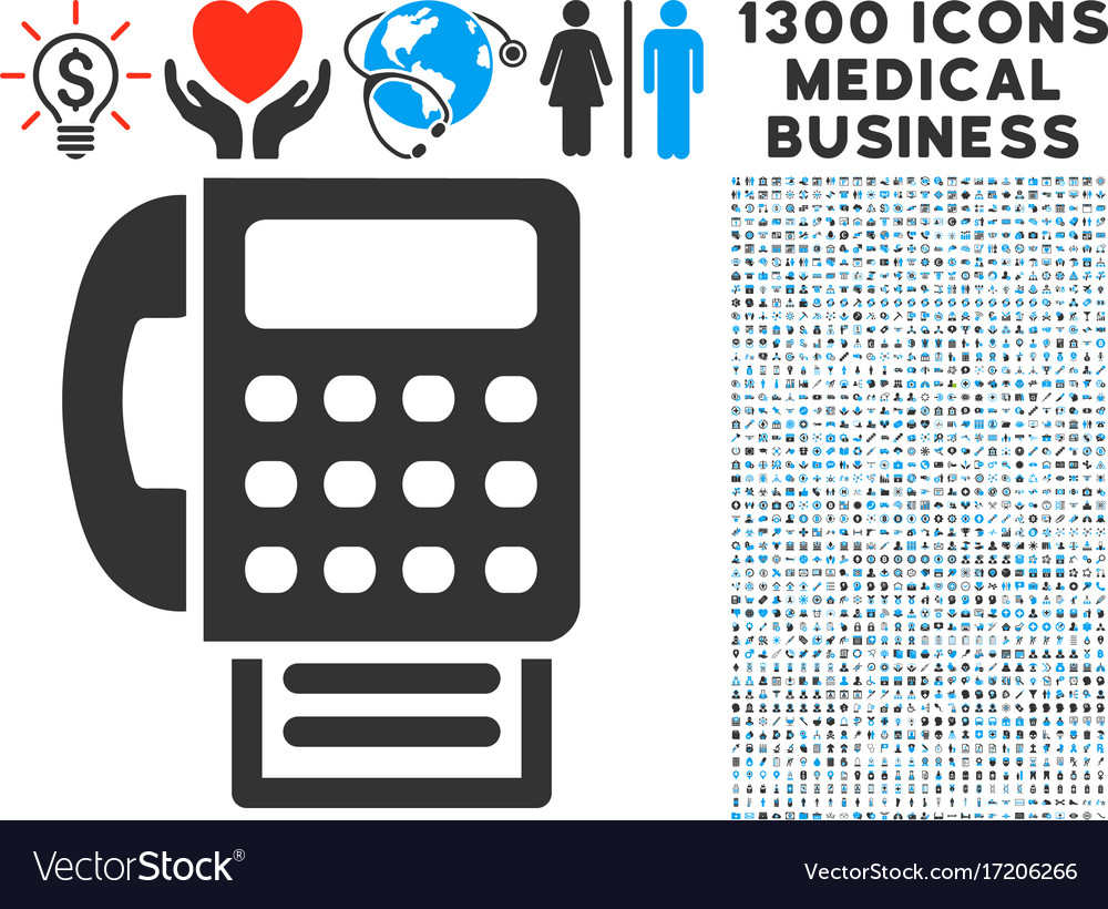 Fax machine icon with 1300 medical business icons