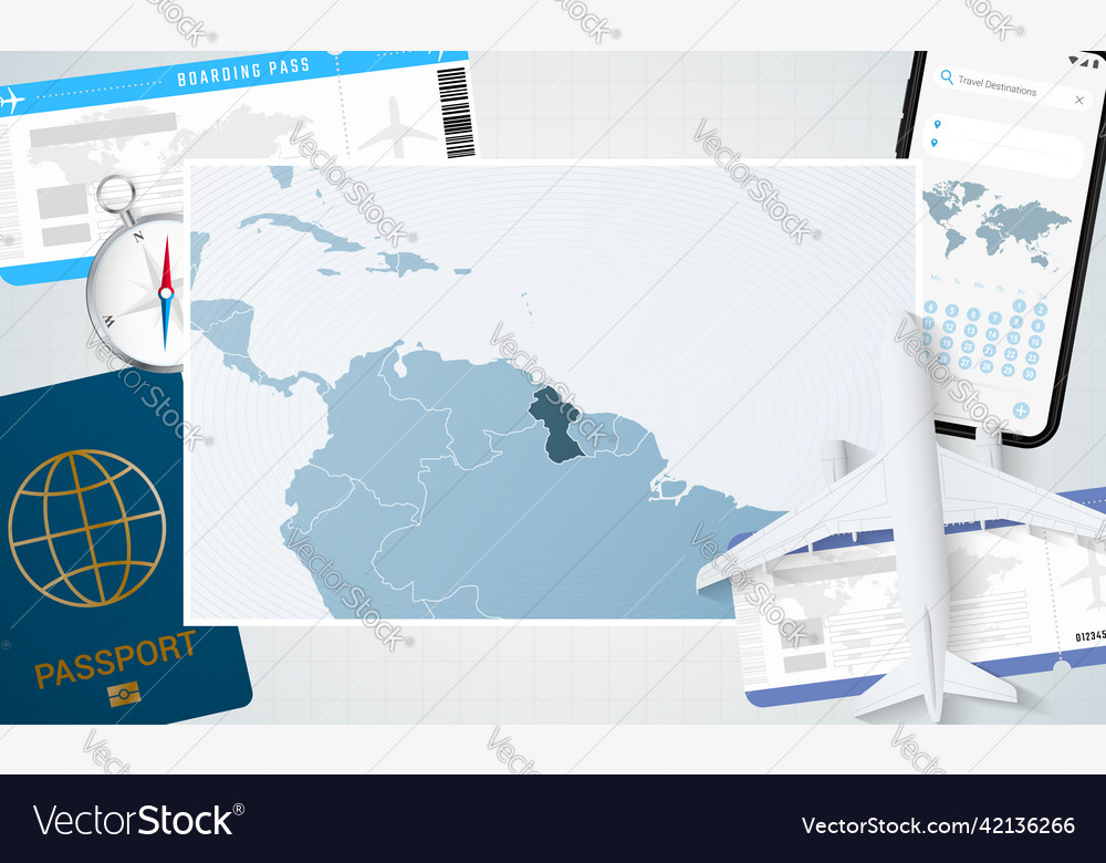 Journey to guyana with a map of background