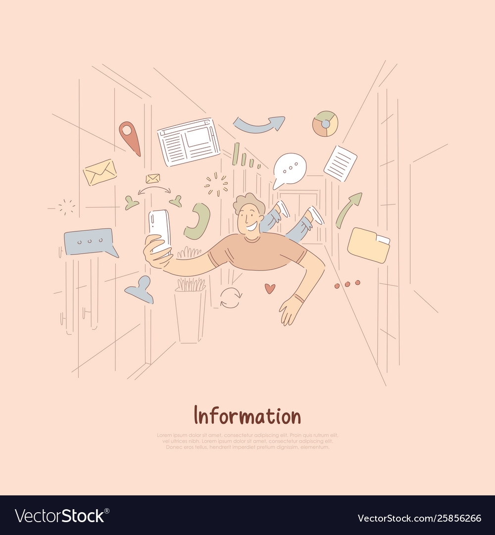 Man with Smartphone and Internet Icons