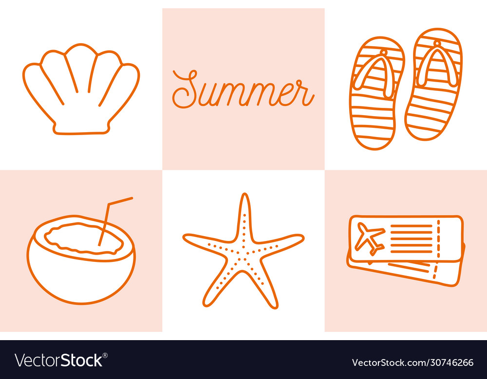 Sommer Linie Stil Icon-Set Design