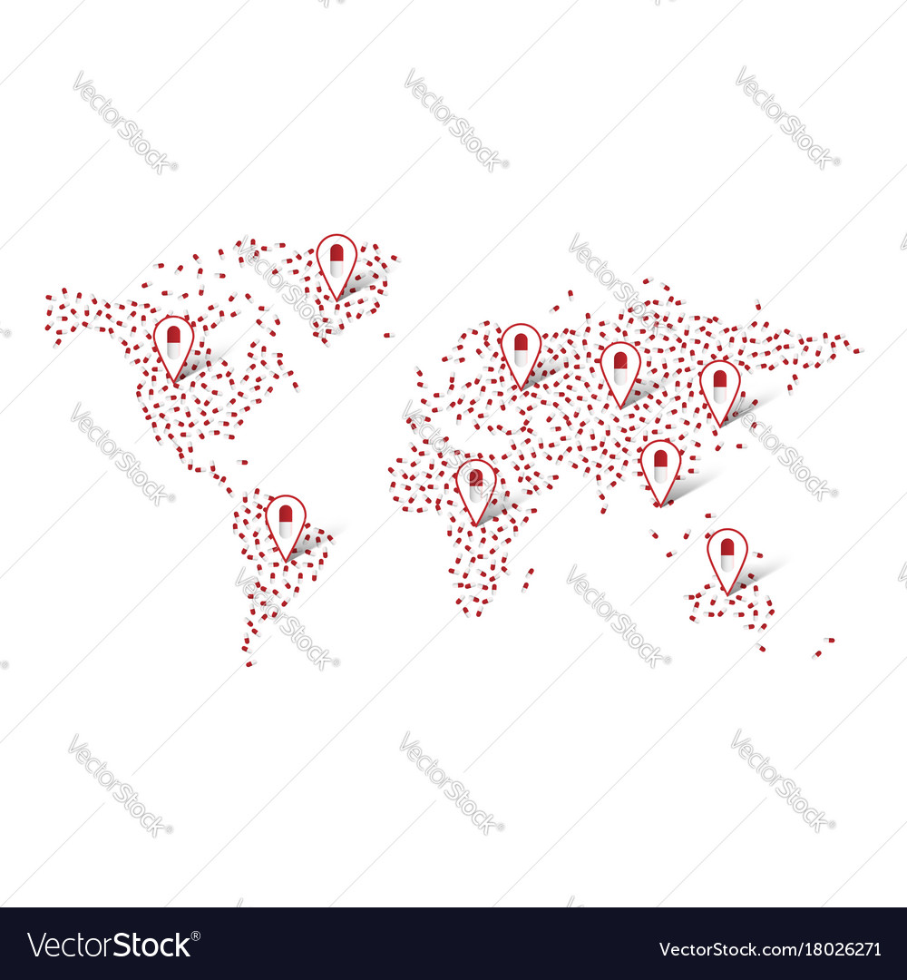 Abstract world map made of pills