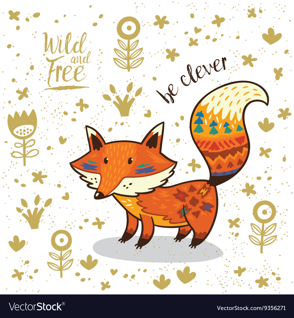Cute indian fox with text be clever Royalty Free Vector Cute indian fox with text be clever Royalty Free Vector