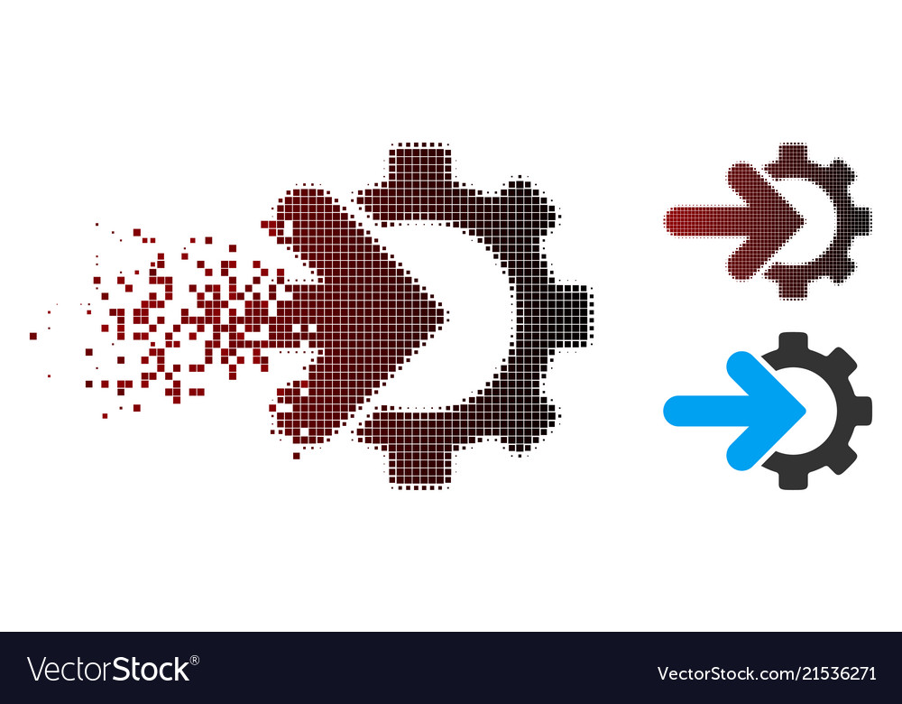 Disintegrating pixel halftone gear integration vector image Disintegrating pixel halftone gear integration