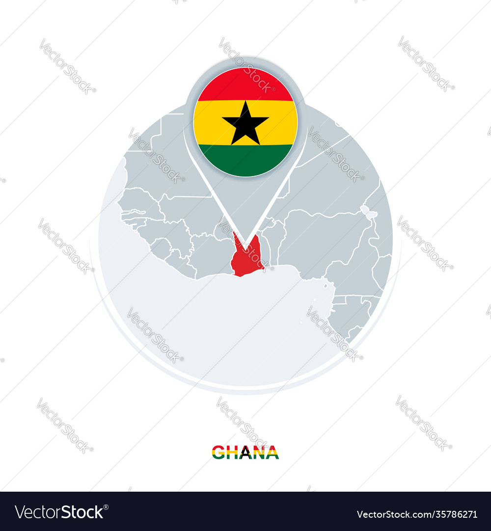 Ghana map and flag icon with highlighted