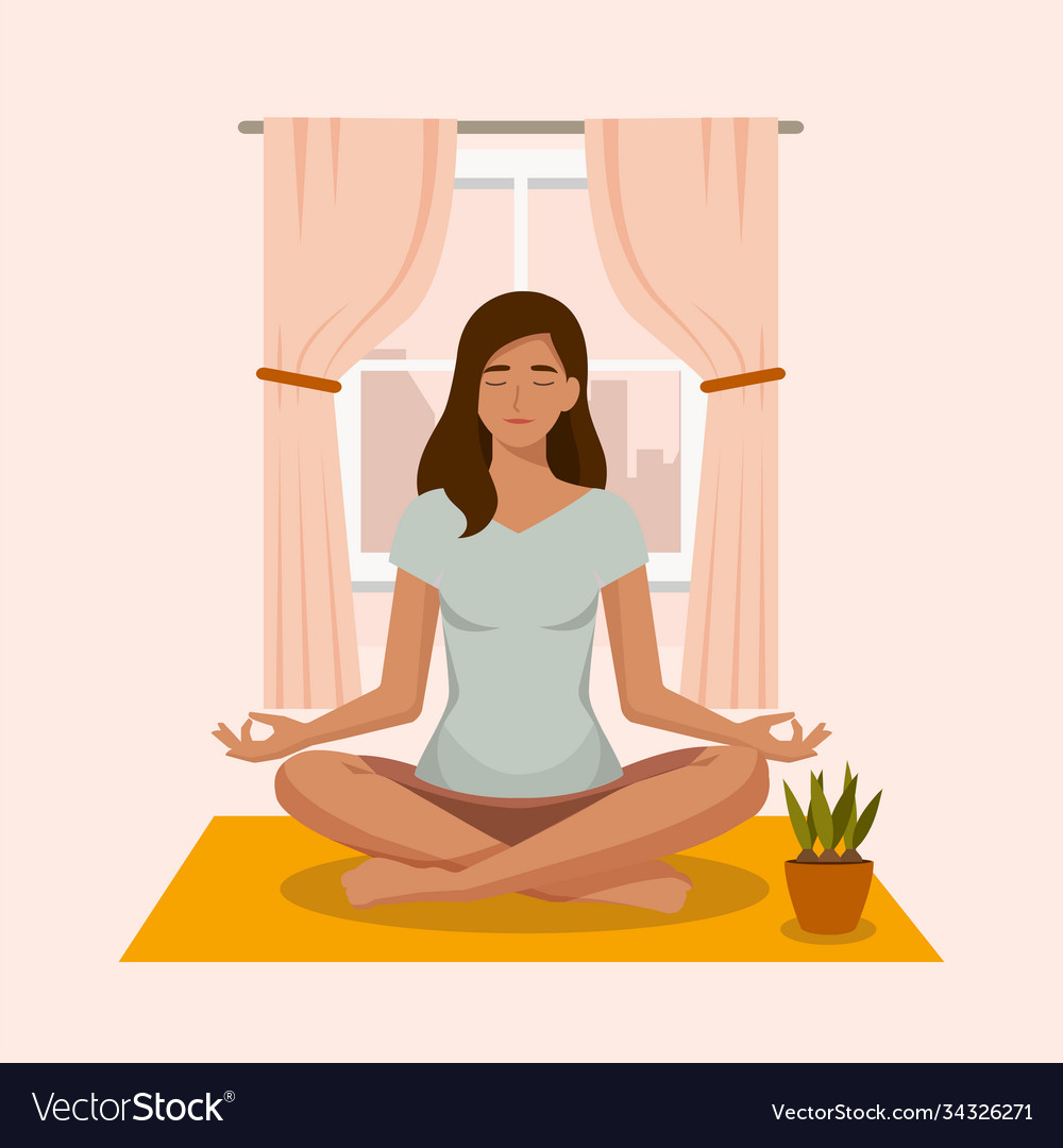 Girl in yoga lotus practices meditation Royalty Free Vector