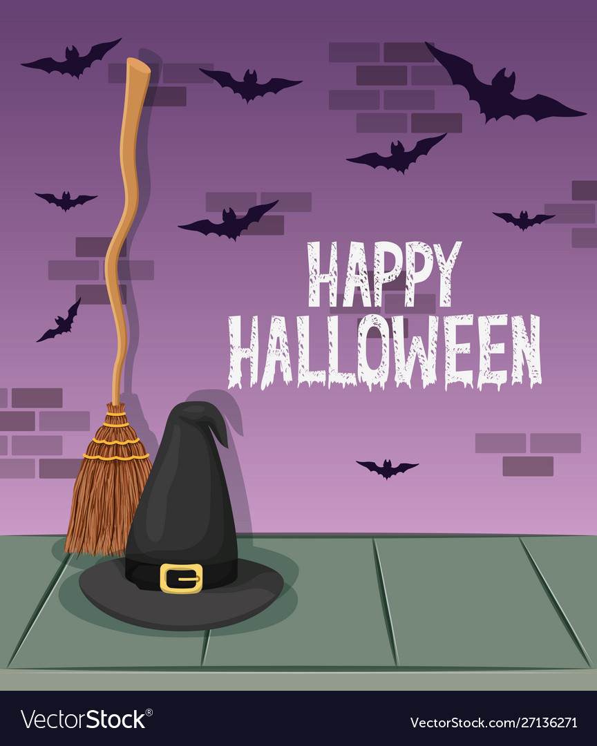 Halloween celebration card with witch hat