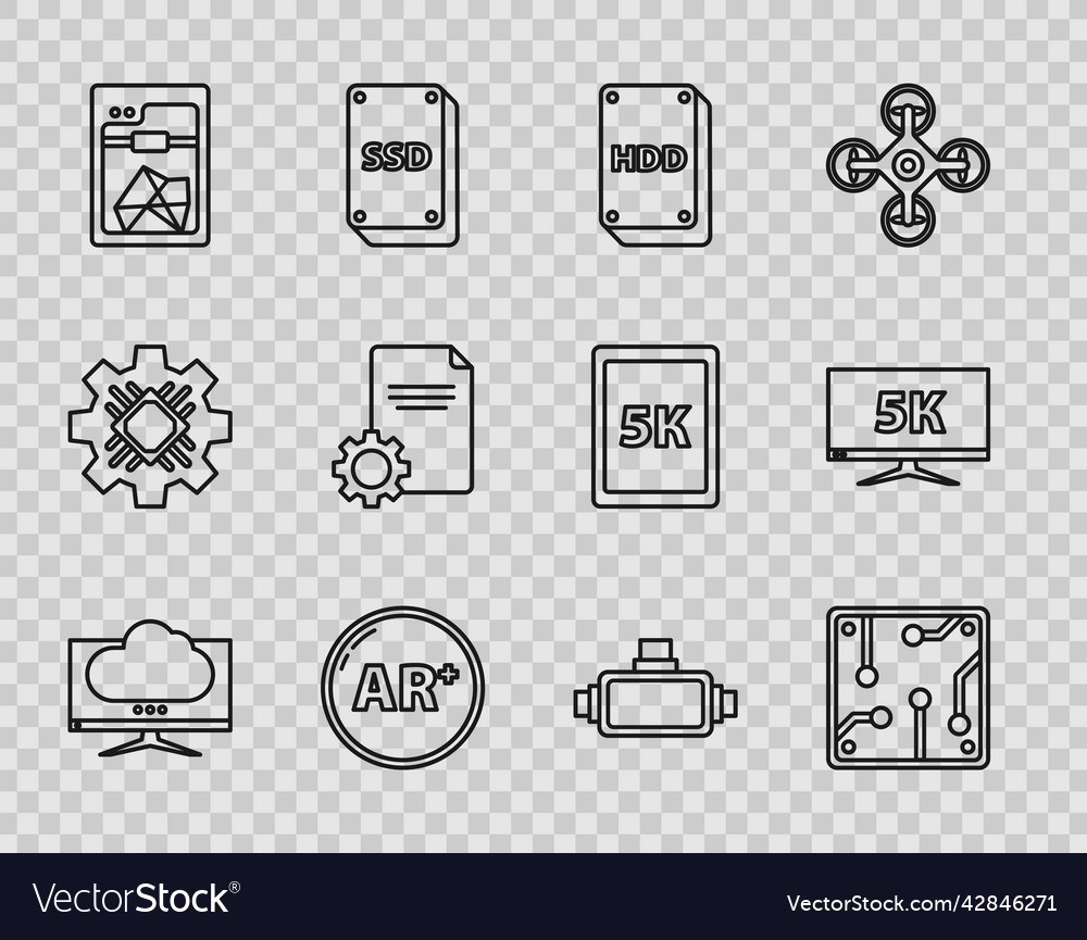 Set line computer monitor screen processor hard vector image Set line computer monitor screen processor hard
