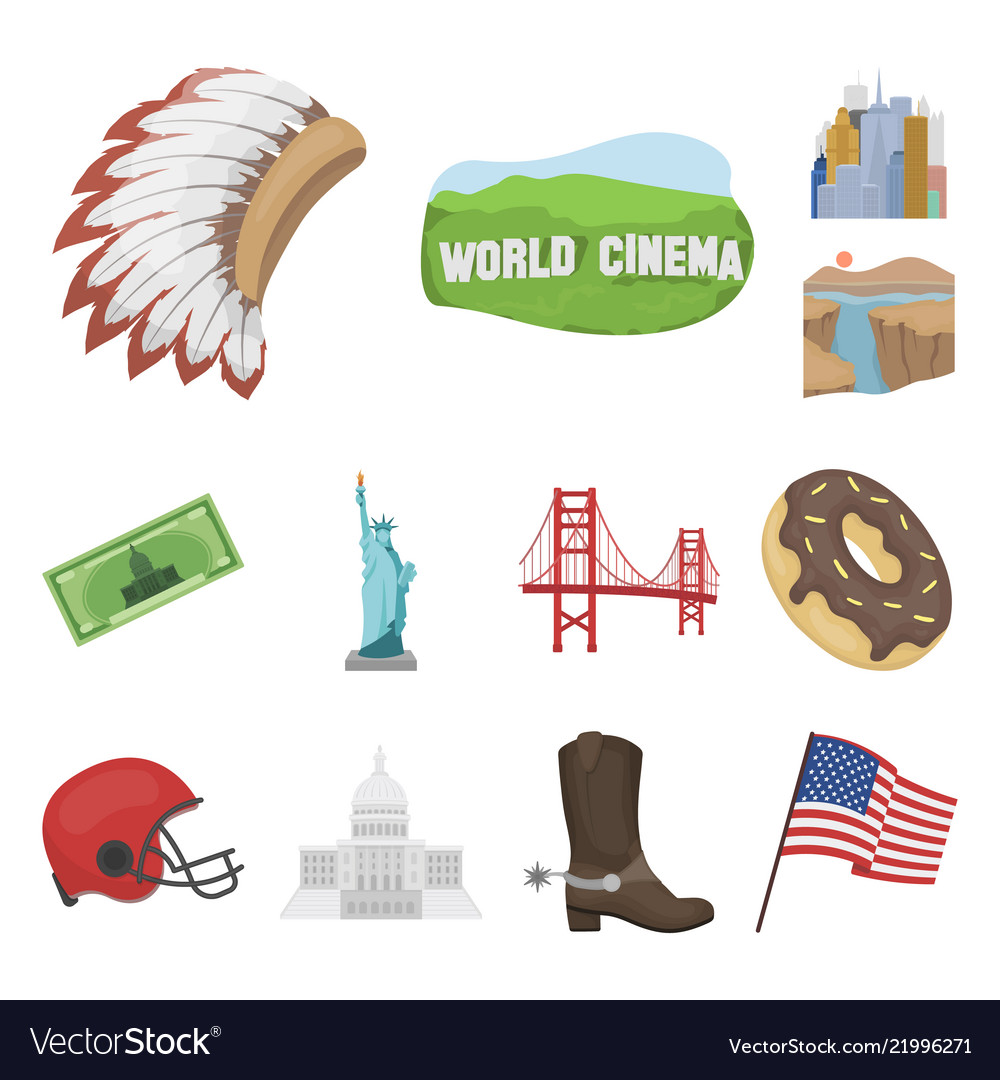 Usa country cartoon icons in set collection