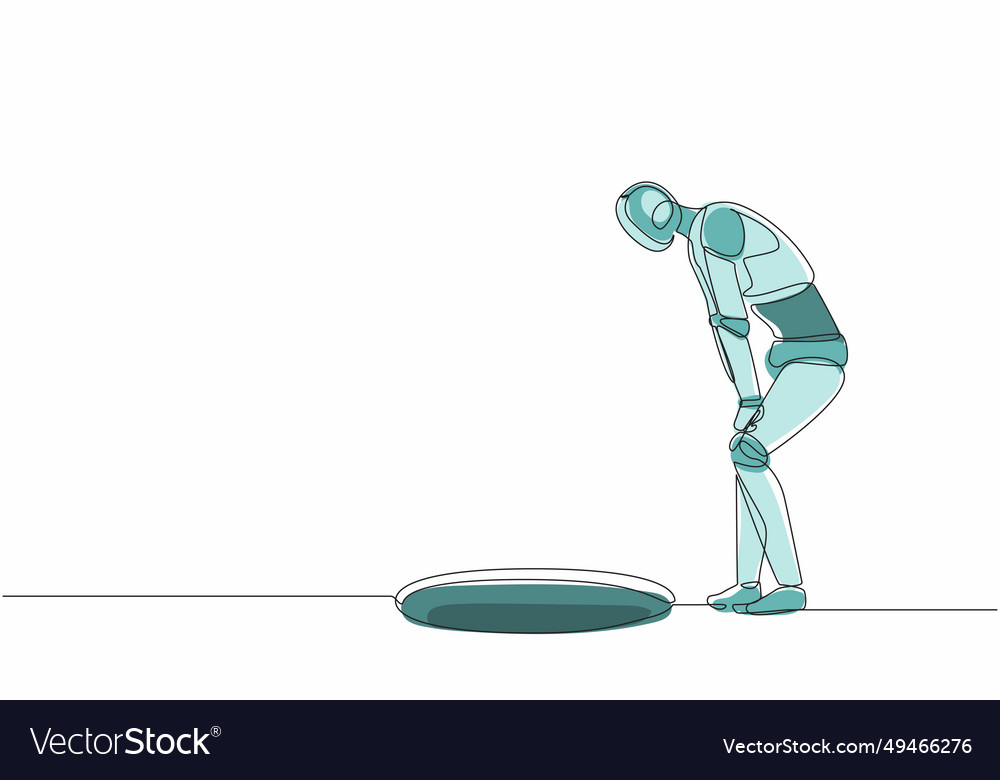 Continuous one line drawing robot standing vector image Continuous one line drawing robot standing