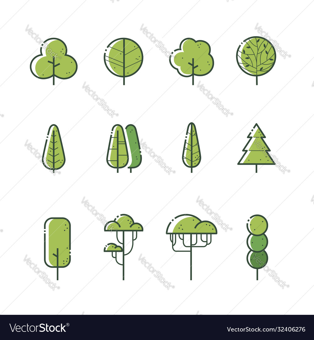 Different types tree icon set Royalty Free Vector Image