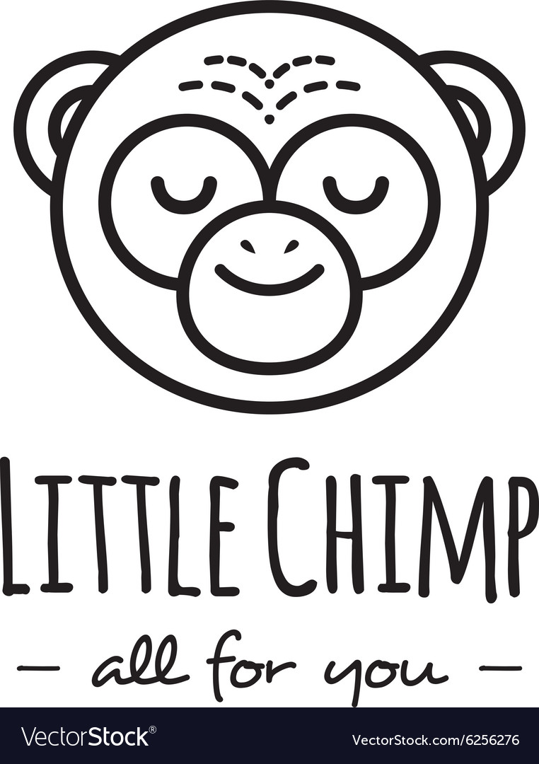 Funny cartoon monkey head logo line style