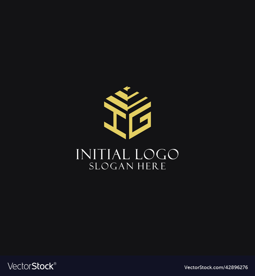 Ig initial monogram with hexagon shape logo Vector Image Ig initial monogram with hexagon shape logo
