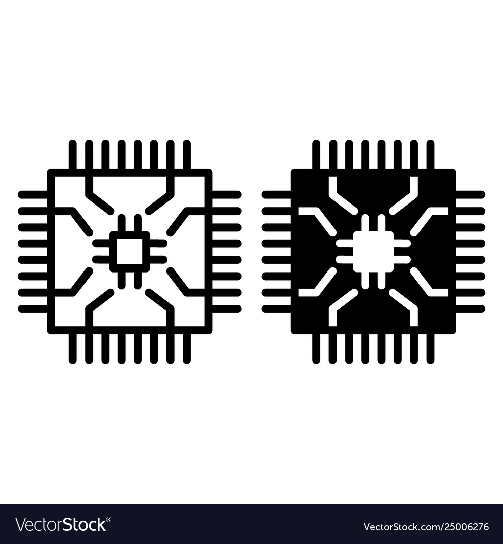 Microchip line and glyph icon cpu vector image Microchip line and glyph icon cpu