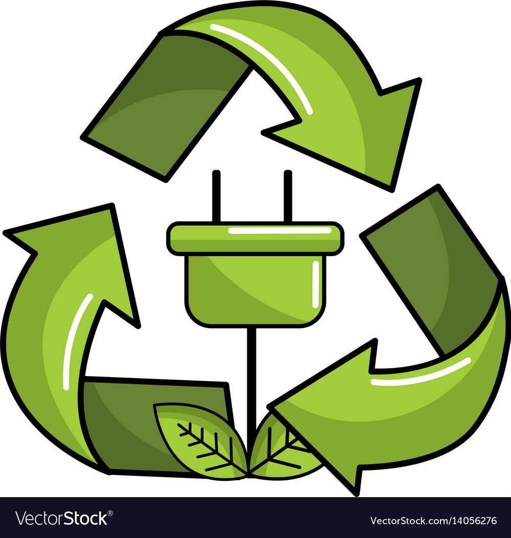 Power cable with leaves inside of recycling symbol