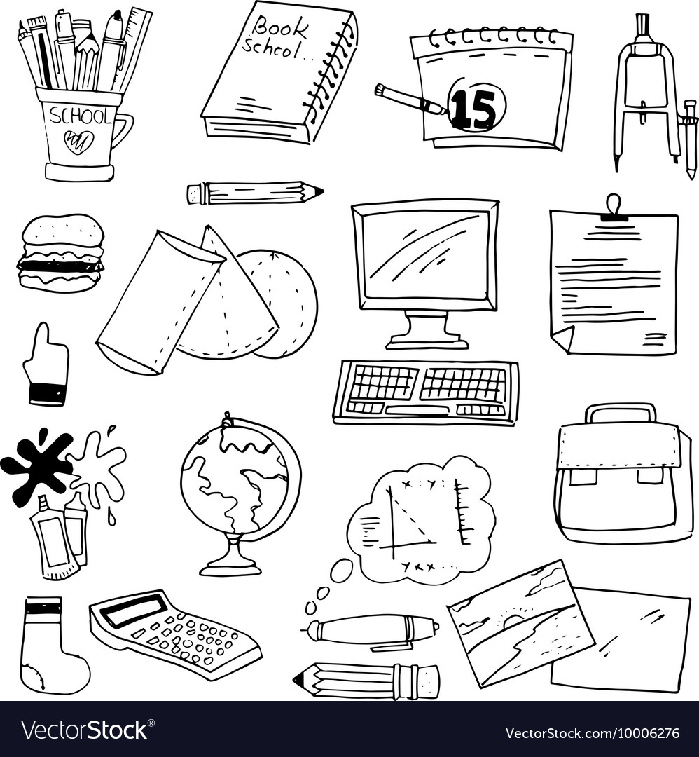 School doodles flat Royalty Free Vector Image - VectorStock