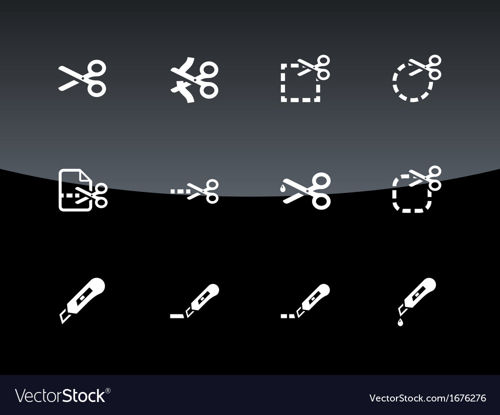 Scissors with cut lines icons