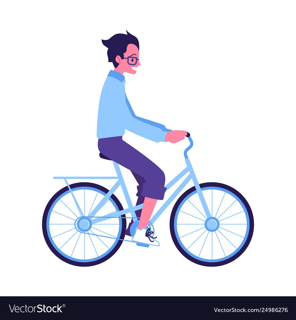 Young man riding blue bike icon