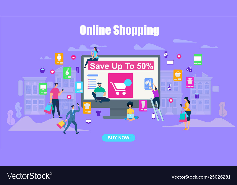 Big sale horizontal banner online shopping people vector image Big sale horizontal banner online shopping people