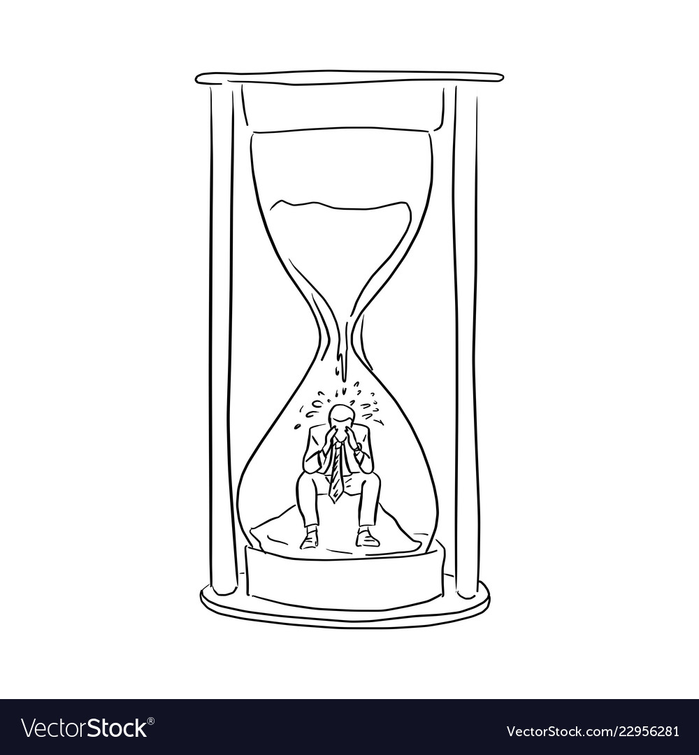 Businessman feeling sad in the big hourglass Vector Image