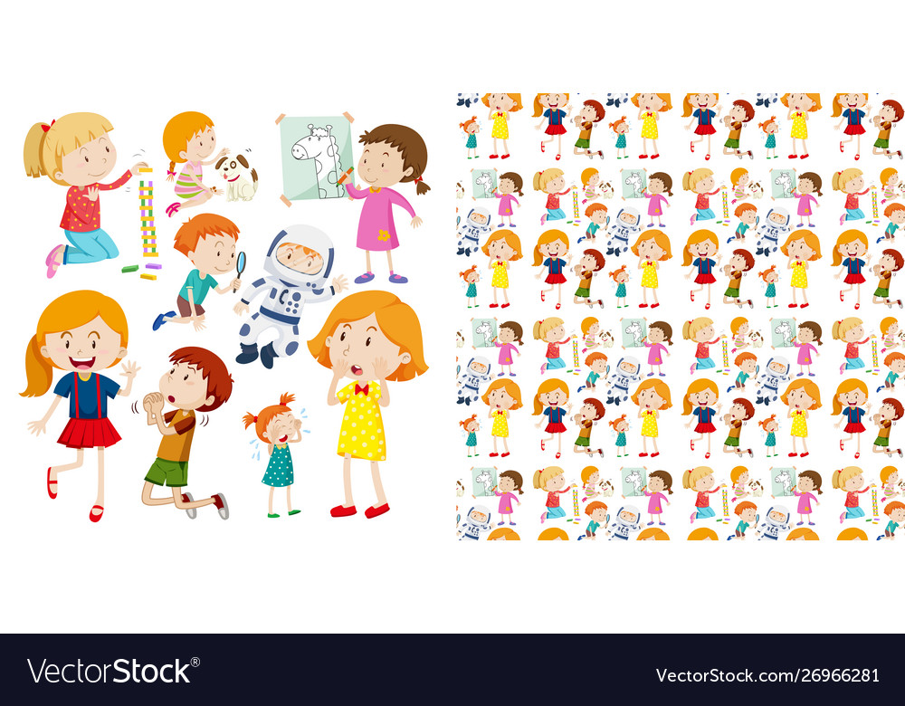 Children's Seamless Backgrounds - Diverse Characte