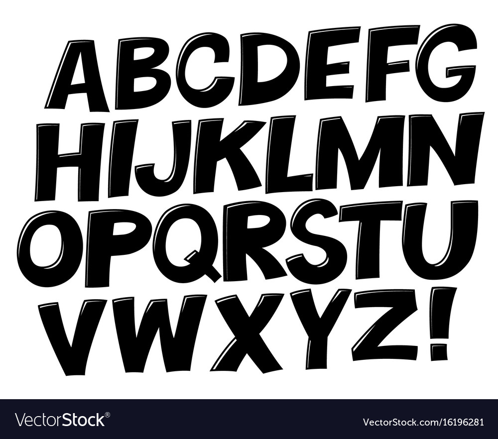 Comic black and white alphabet set text Royalty Free Vector