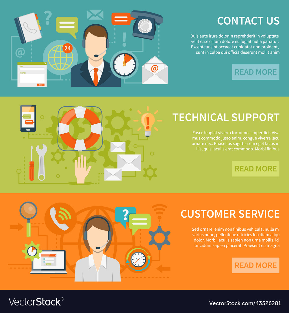 Contact us customer support banners Royalty Free Vector