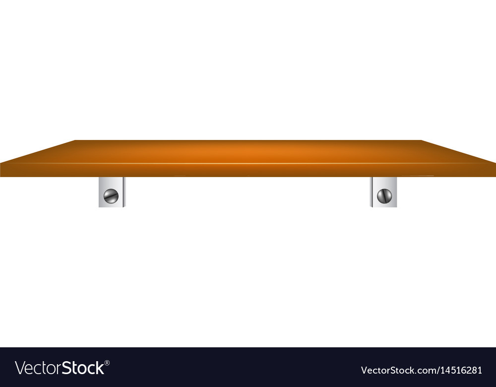 Front view of empty wooden shelf