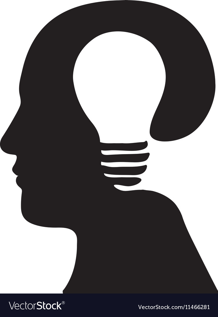 Head and lightbulb abstract wisdom icon image