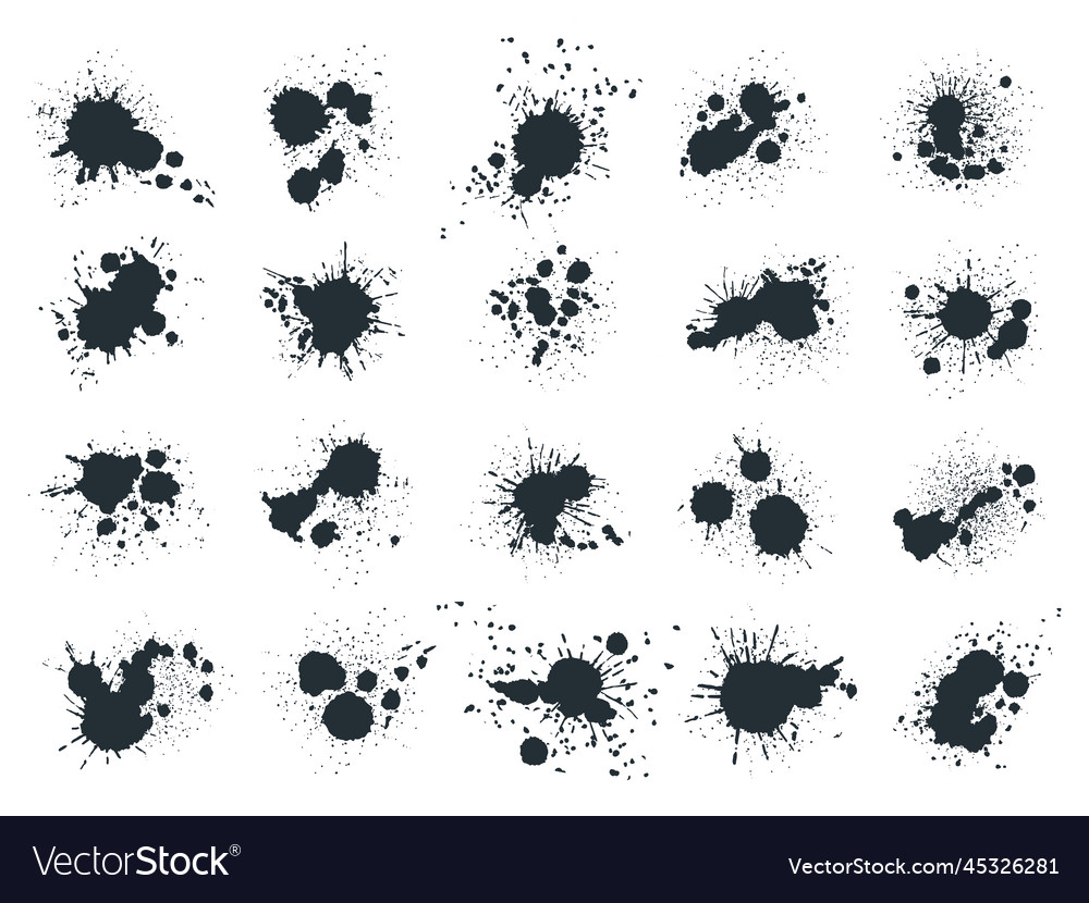 Ink blob splashes black paint drops and spots