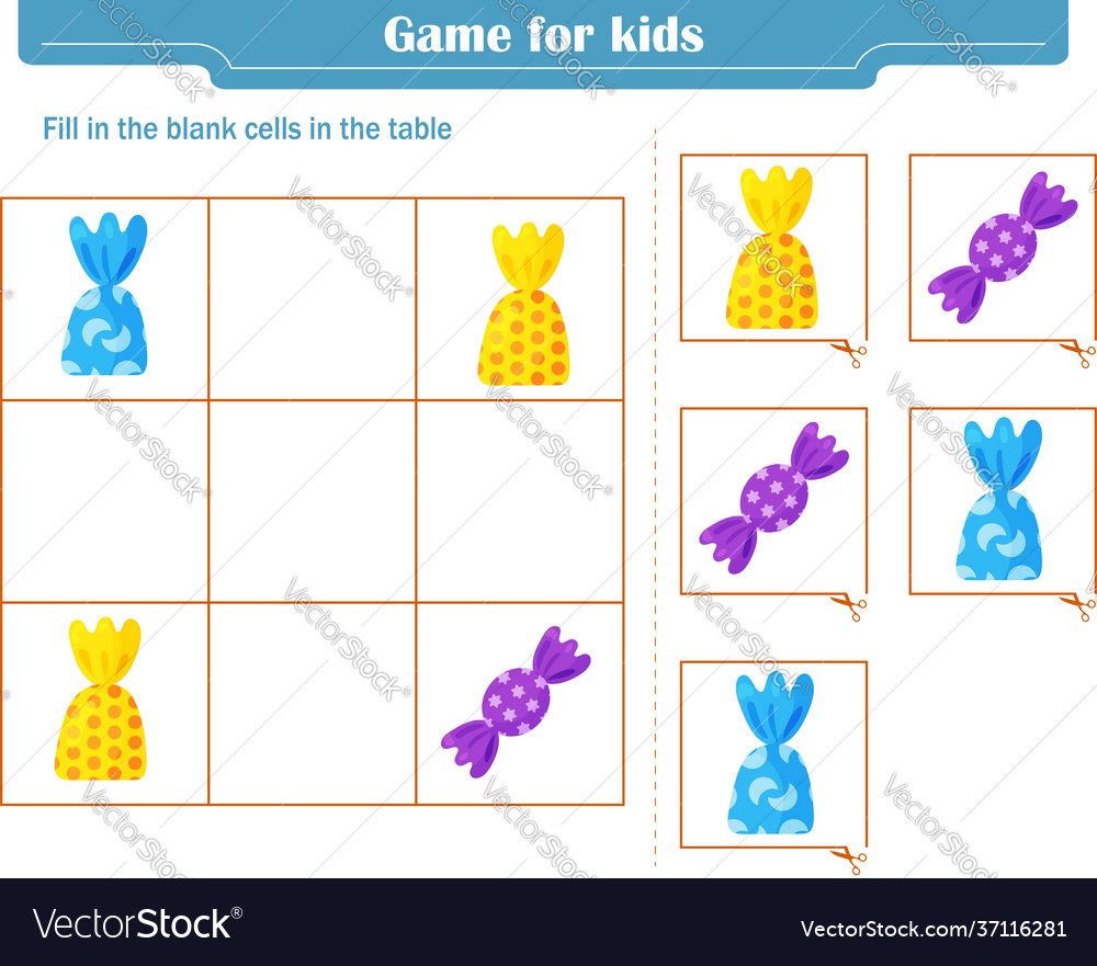 Logic game for children fill in blank cells vector image Logic game for children fill in blank cells