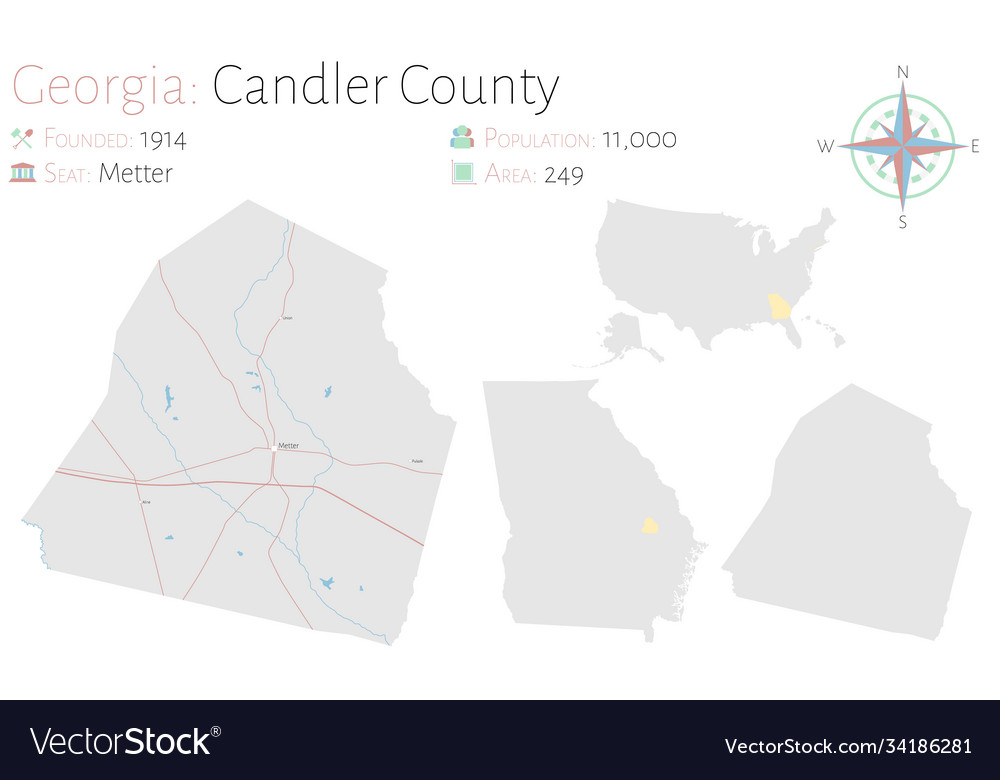 Map candler county in georgia Royalty Free Vector Image