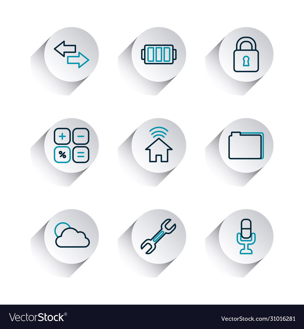 Padlock and smartphone app buttons icon set line Vector Image