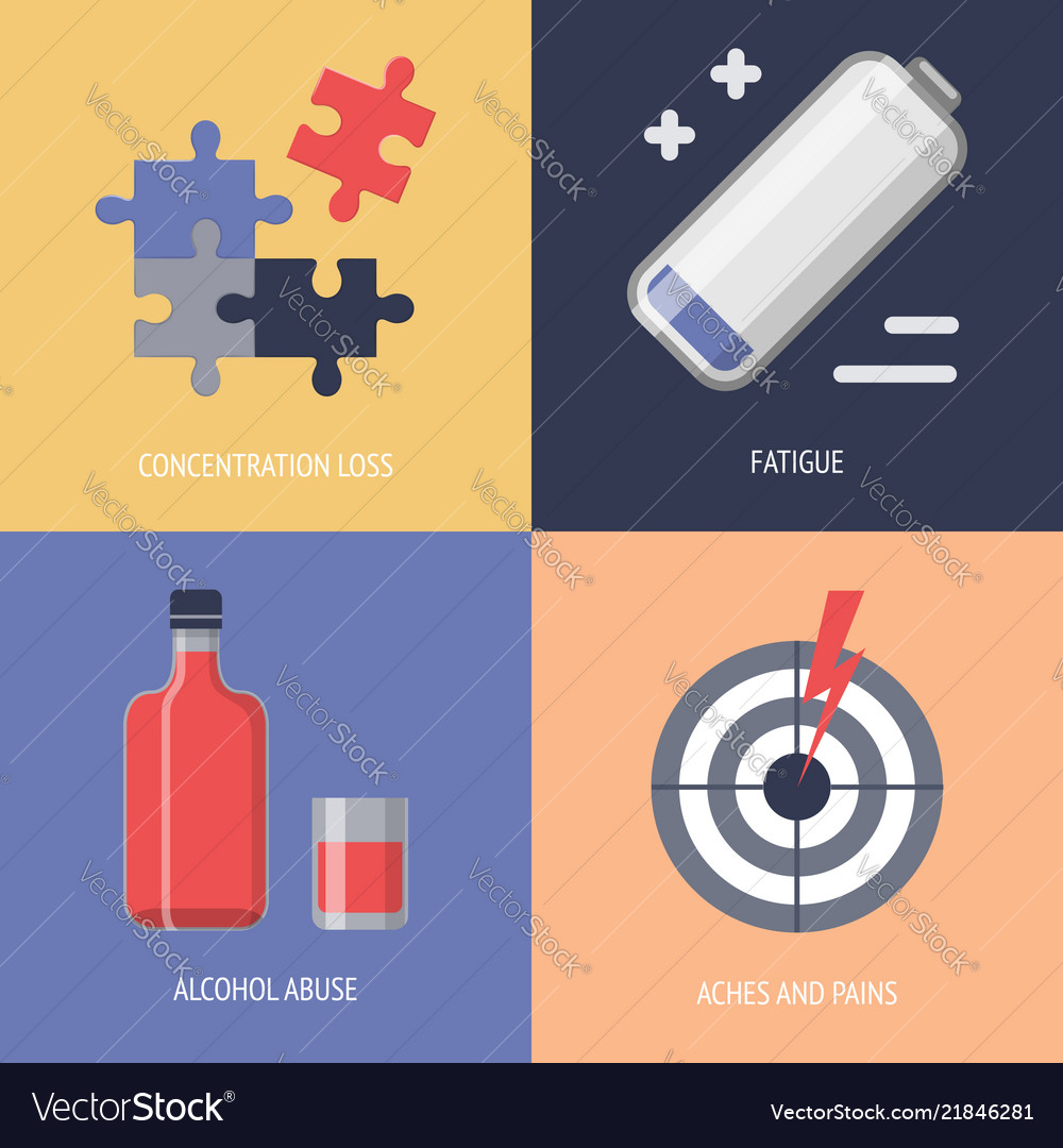 Set of depression symptoms icons in flat style