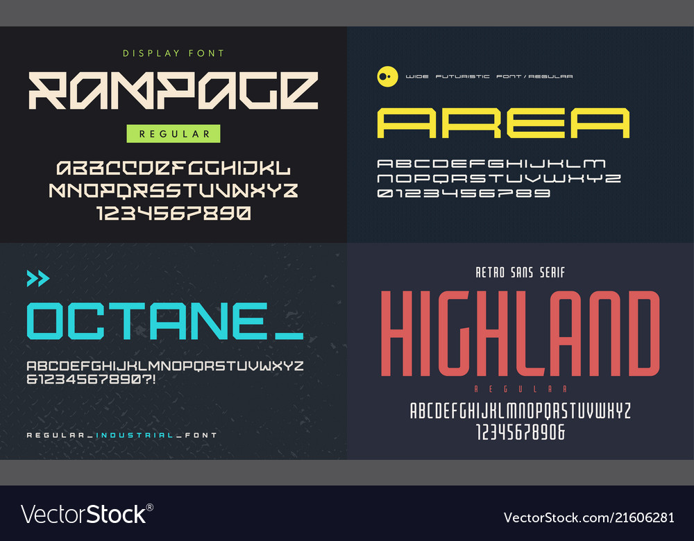 set of display fonts typefaces uppercase vector image industrial fonts