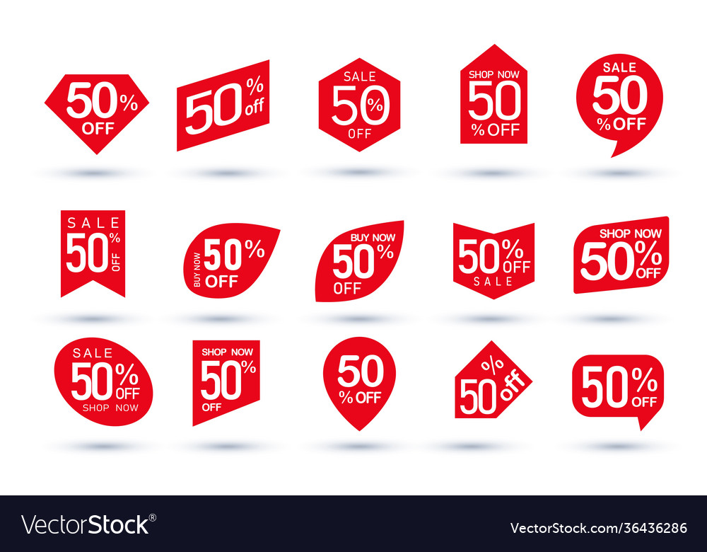 50% Off Sale Tags - Red Discount Labels