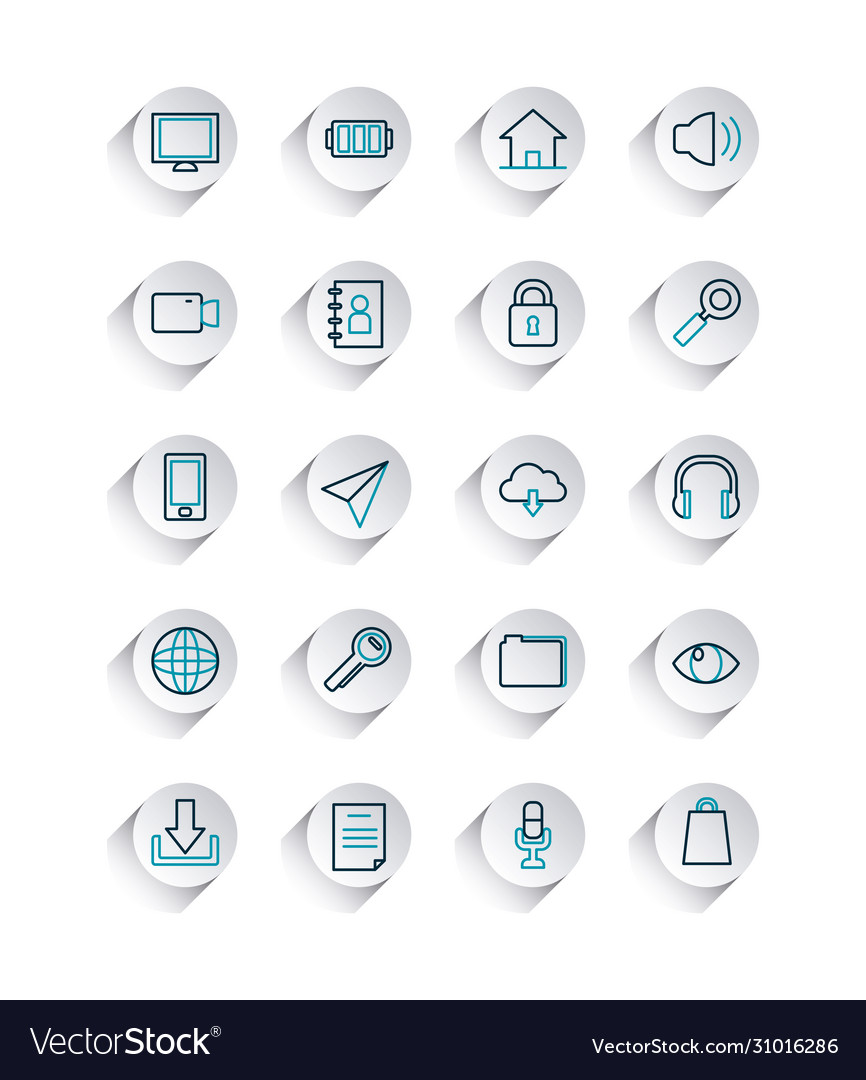 Battery and smartphone app buttons icon set line