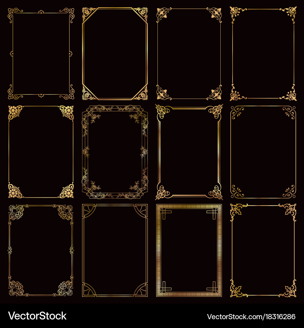 Decorative rectangle gold frames and borders set Vector Image