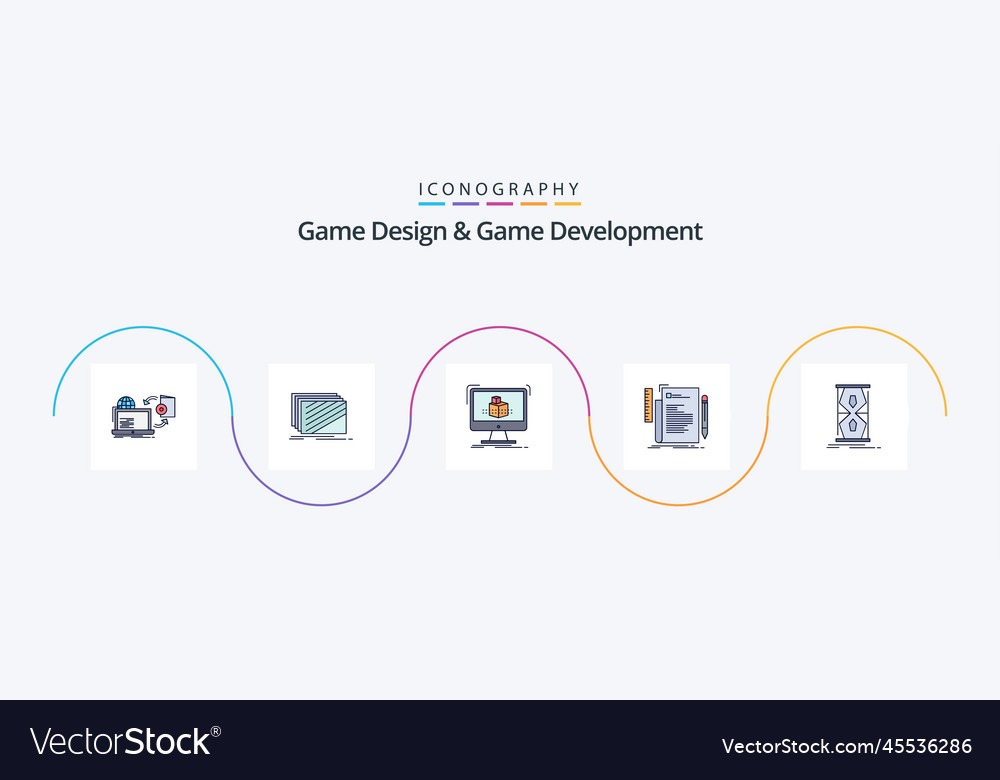 Game design and development line filled flat