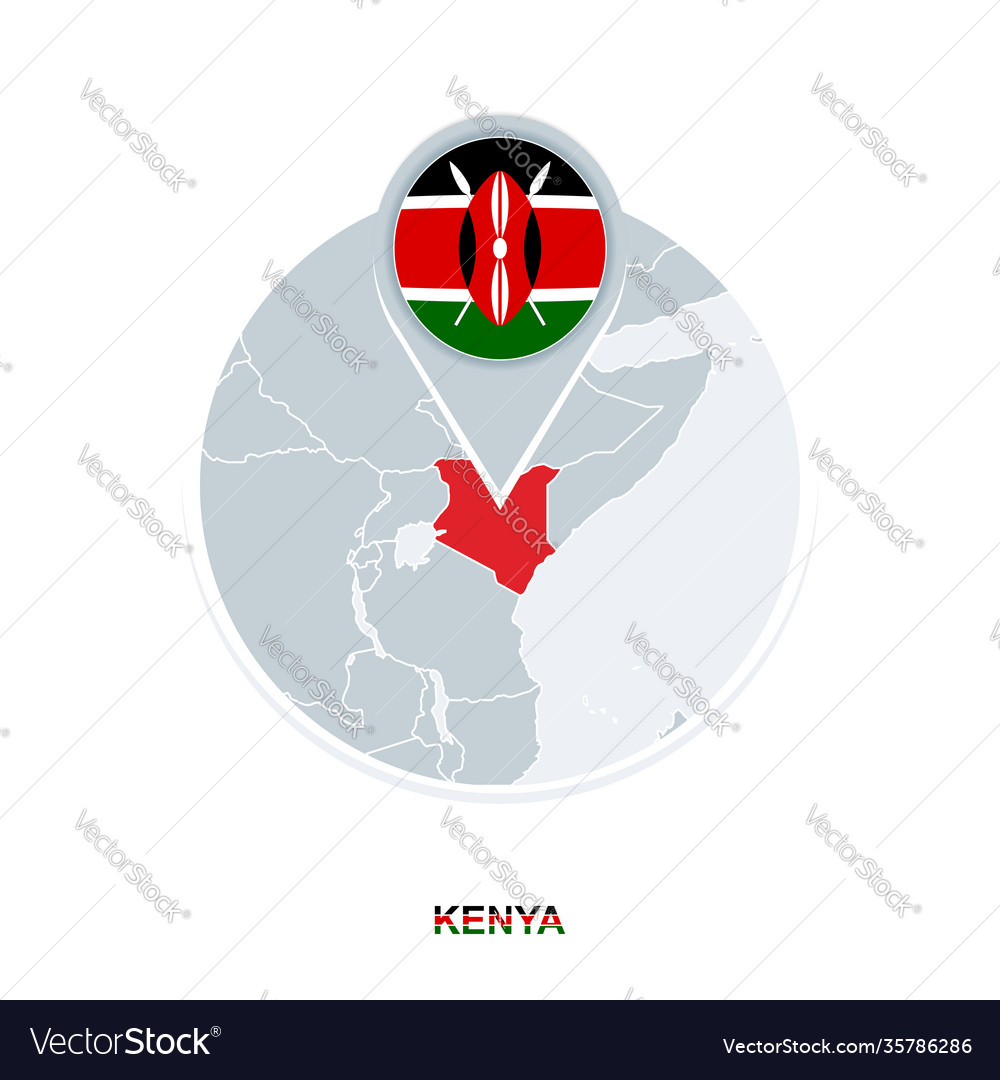 Kenya map and flag icon with highlighted