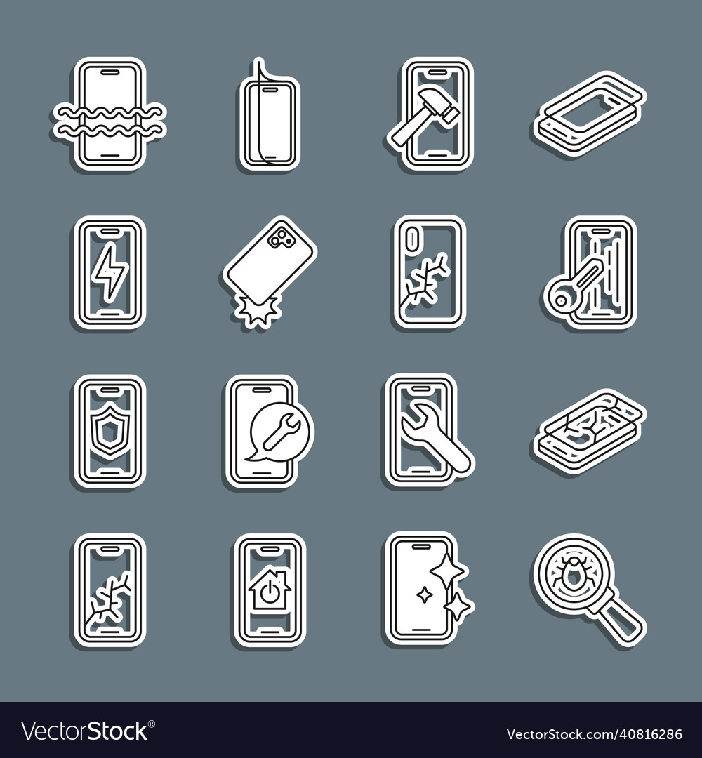 Set line system bug mobile with broken screen Vector Image Set line system bug mobile with broken screen