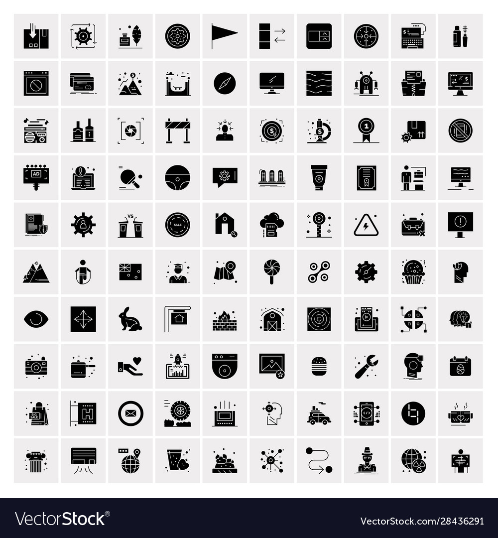 100 solid business icons for web and print vector image 100 solid business icons for web and print