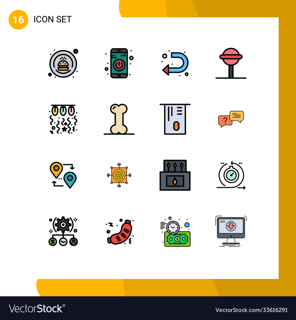 16 universal flat color filled lines set for web